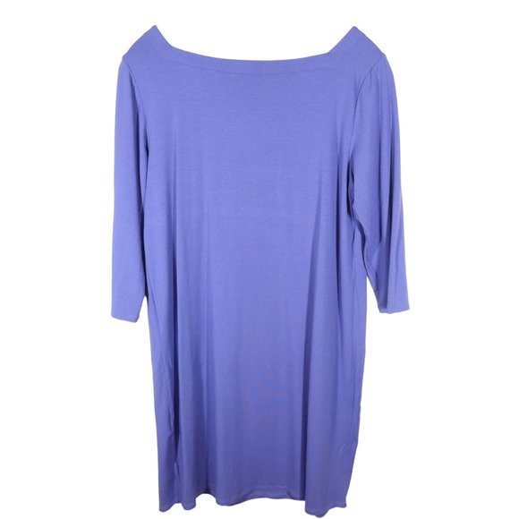 EILEEN FISHER 3/4 Sleeve Square Neck Shift Dress Size M Purple/Blue Jersey Knit - Picture 3 of 6